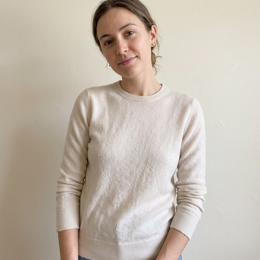 Quince Womens Mongolian Cashmere Crewneck Sweater Medium Ivory Ribbed Luxury
